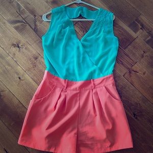 Eye Candy Romper coral and Auqua